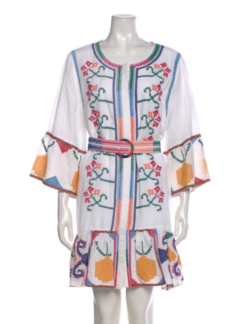 NWOT XL FARM RIO embroidered linen button down dress
